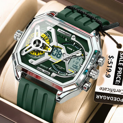 POEDAGAR Men's Luxury LED Wristwatch – Electronic Quartz Watch with Calendar, Week Display, Luminous Hands, and Silicone Strap