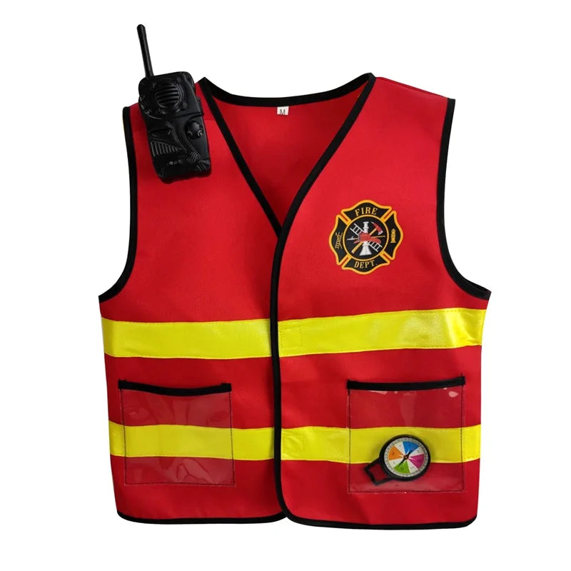 Kids Firefighter Cosplay Costume – Little Fireman Outfit with Hat Kit for Boys, Halloween & Carnival Party Dress-Up