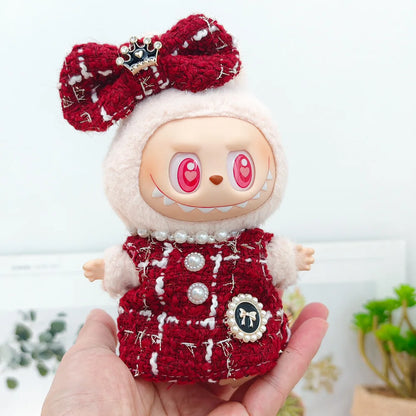 17cm Mini Plush Doll Clothes — Outfit Accessories for Labubu V1 & V2, Christmas Cookie Man Sweater Hat, New Year Gift