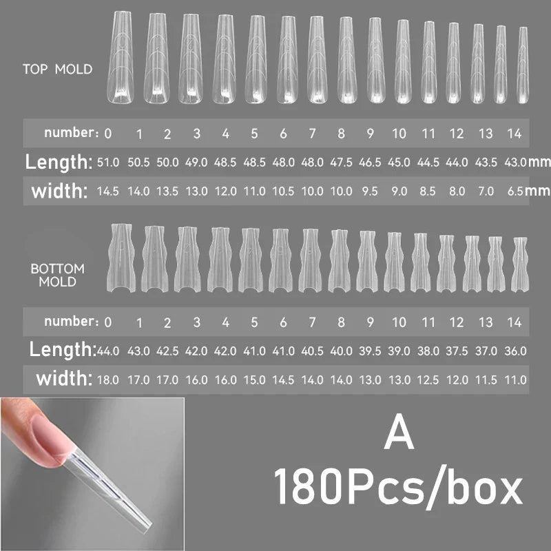180pcs Sandwich Dual Nail Forms – 15 Sizes Coffin & Almond Nail Extension Molds for Manicure, Top & Bottom Forms