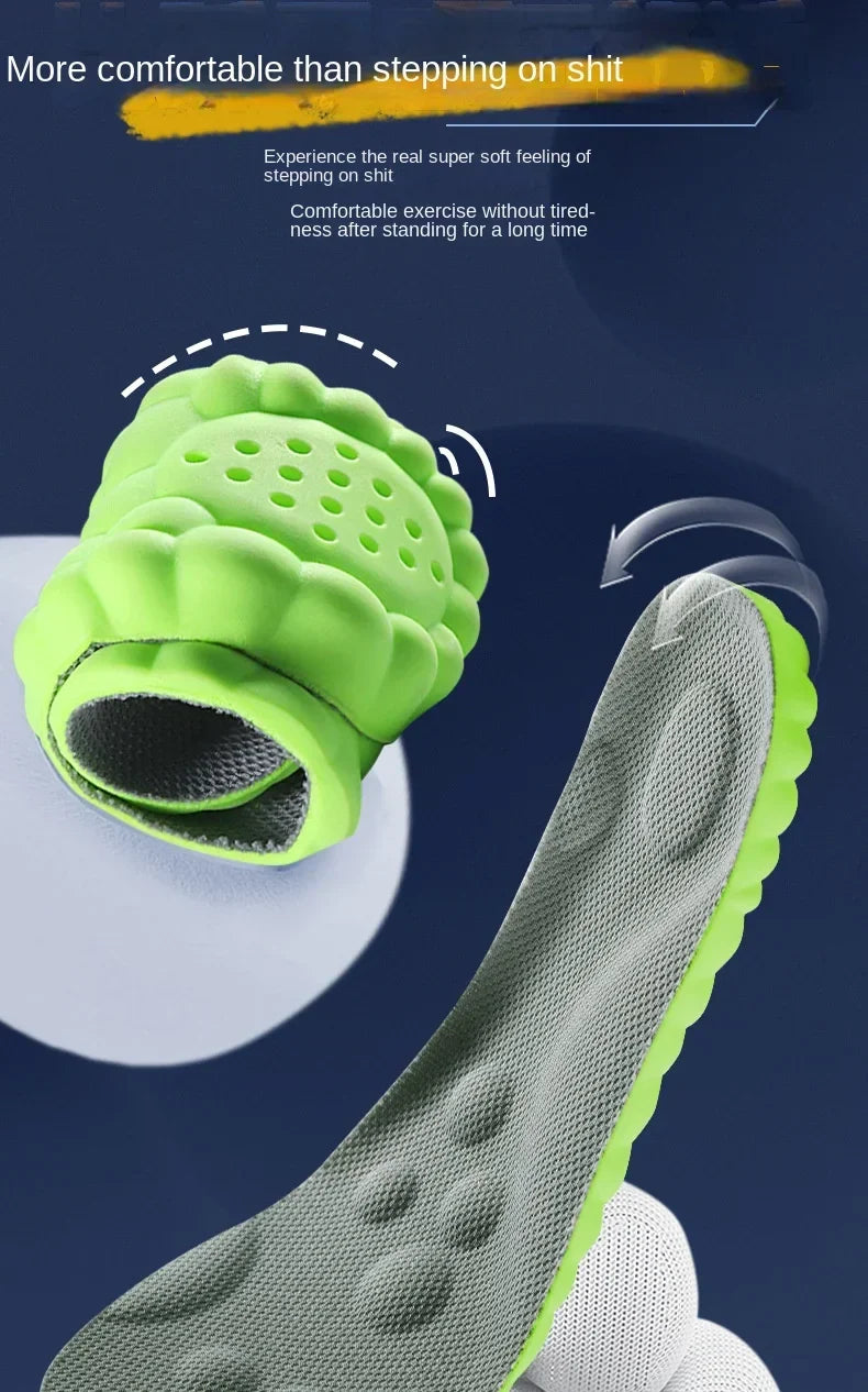 4D Massage Shoe Insoles — Super Soft Latex Sports Insoles with Arch Support, Orthopedic Inserts for Running & Basketball Shoes, Unisex