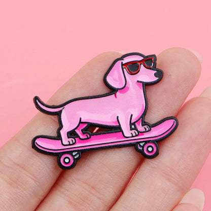 Cute Dachshund Enamel Pin – Cartoon Dog Brooch Lapel Badge for Backpack, Clothing & Gifts