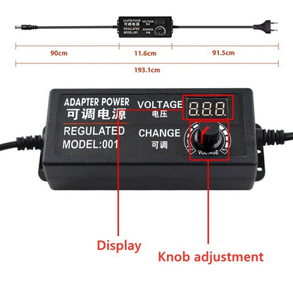Adjustable AC DC Power Supply Adapter - 3V 9V 12V 24V 36V Voltage Converter with Multiple Amp Options & Plug Set