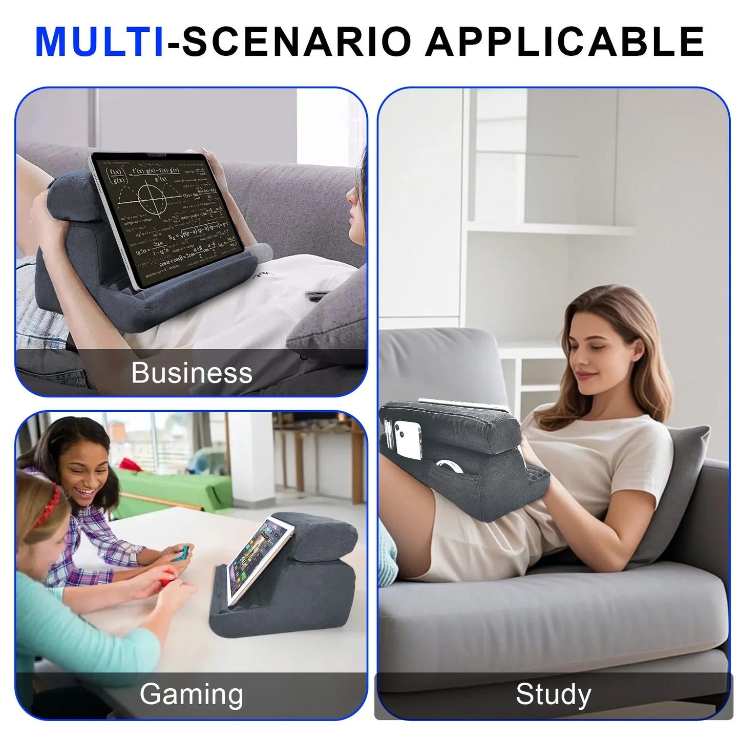 Xnyocn Foldable Tablet Pillow Stand – Soft Lap & Desk Holder with Stylus Pocket for iPad Pro