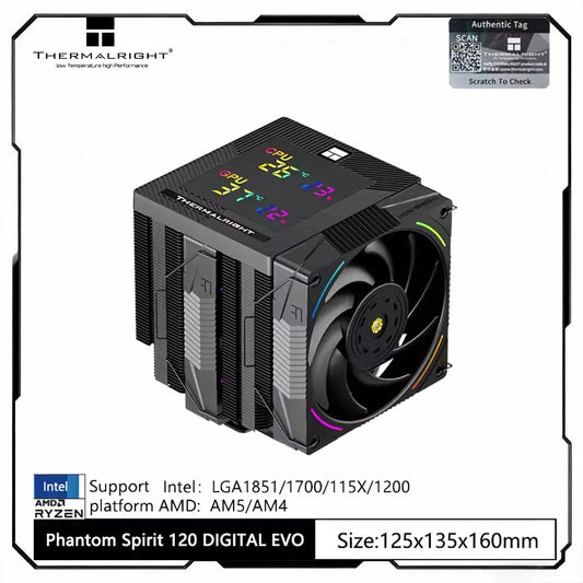 Thermalright Phantom Spirit Digital 120 EVO/SNOW CPU Air Cooler – 7 Heat Pipes Dual Tower AGHP Gen5.0 with Dual TL-K12 Fans High Performance Radiator for Intel & AMD Sockets