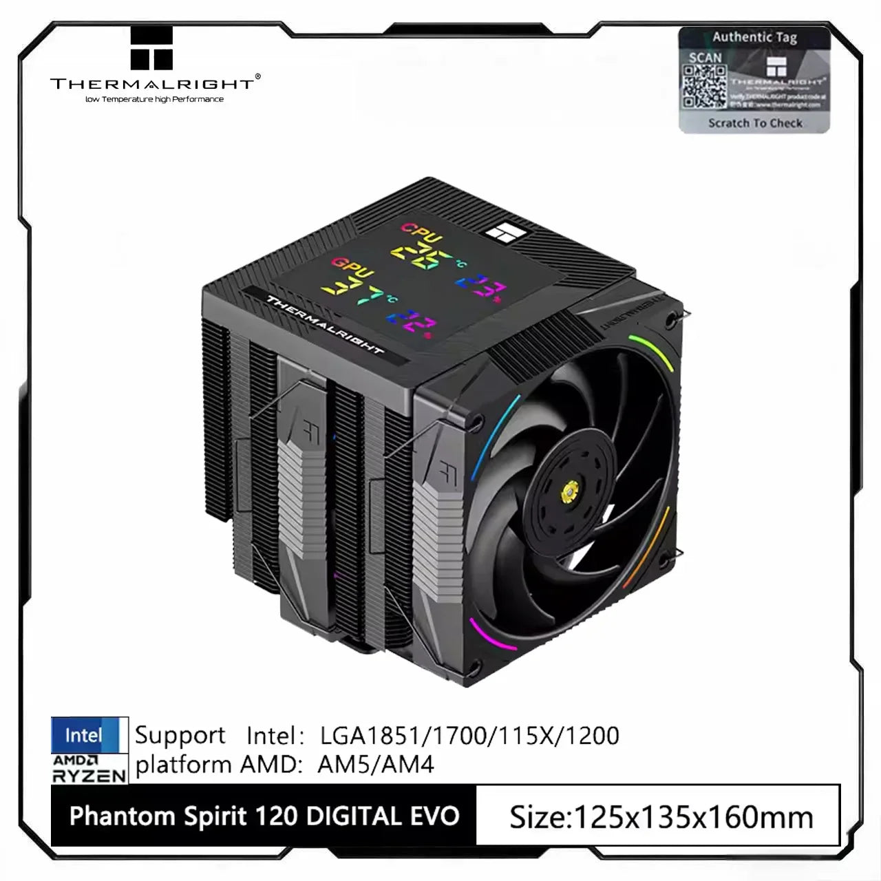 Thermalright Phantom Spirit Digital 120 EVO/SNOW CPU Air Cooler – AGHP Gen5.0 7 Heat Pipe Dual Tower High Performance Radiator with Dual TL-K12 Fans for Intel & AMD Sockets