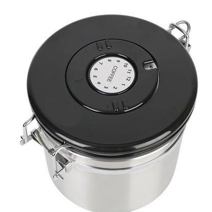 Stainless Steel Coffee Storage Canister — Airtight Lid with CO2 Valve, Premium Container to Preserve Freshness of Coffee Beans