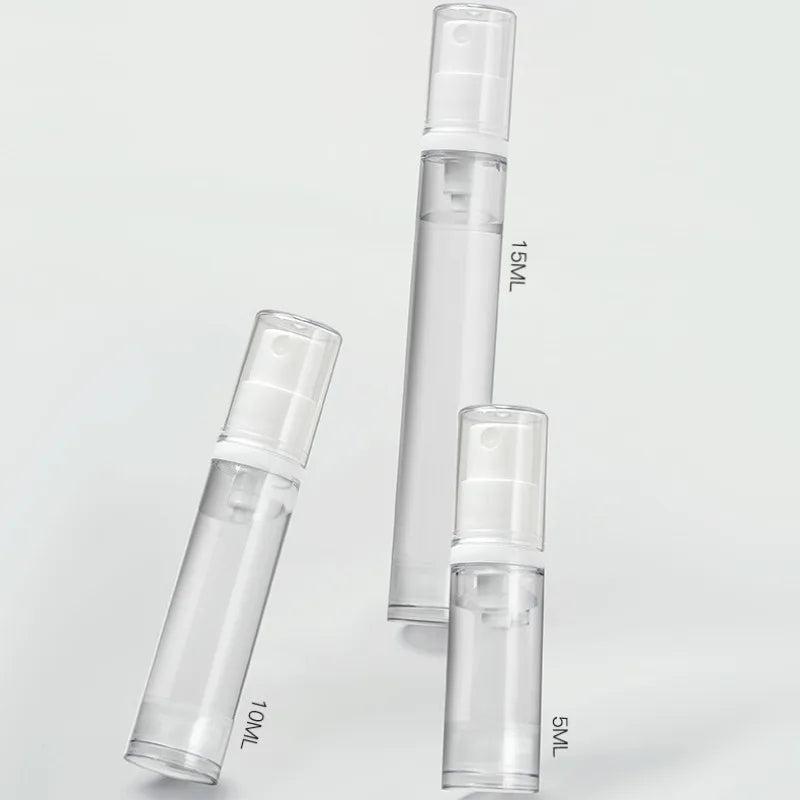 5-15ml Clear Refillable Airless Pump Bottle Set – Travel Cream, Lotion & Spray Containers for Toiletries