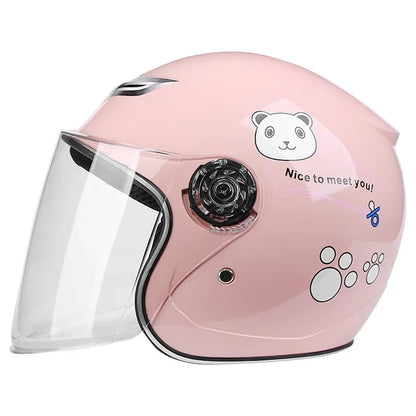 Children's Helmet with Cute Cartoon Pattern – Anti-Fall Open Face Safety Helmet for Kids, Four Seasons Motorcycle Protection