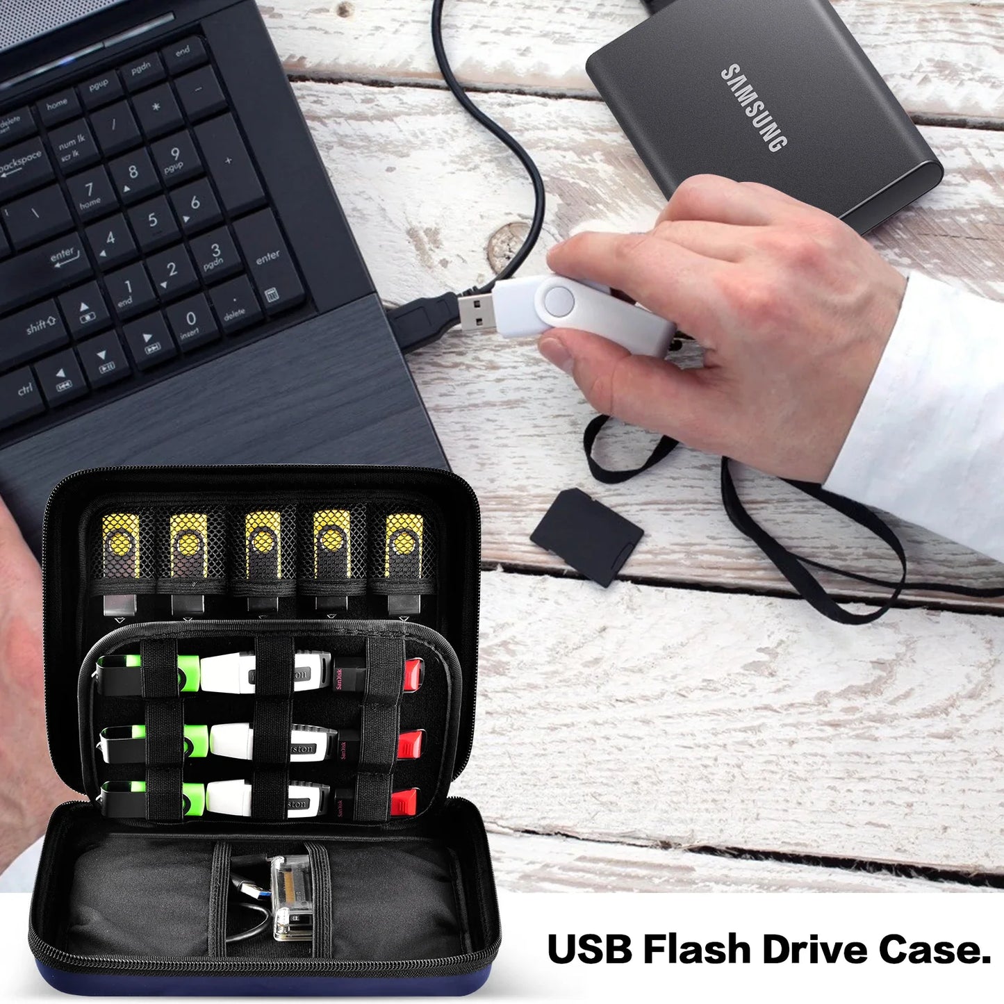 USB Flash Drive Case - Thumb Drive Holder Organizer - Memory Card Storage Bag for SD SDXC SDHC Cards - Electronic Accessories Box
