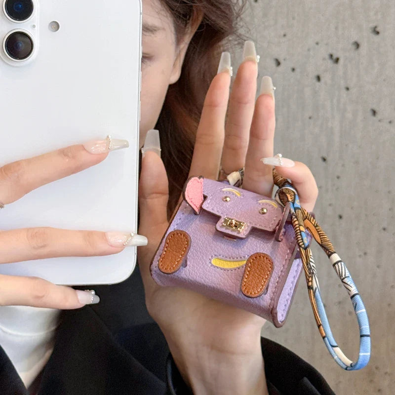 Mini PU Leather Handbag Pendant – Decorative Case for AirPods 2/3/4/Pro 2 and Galaxy Buds 3/3Pro/Buds FE
