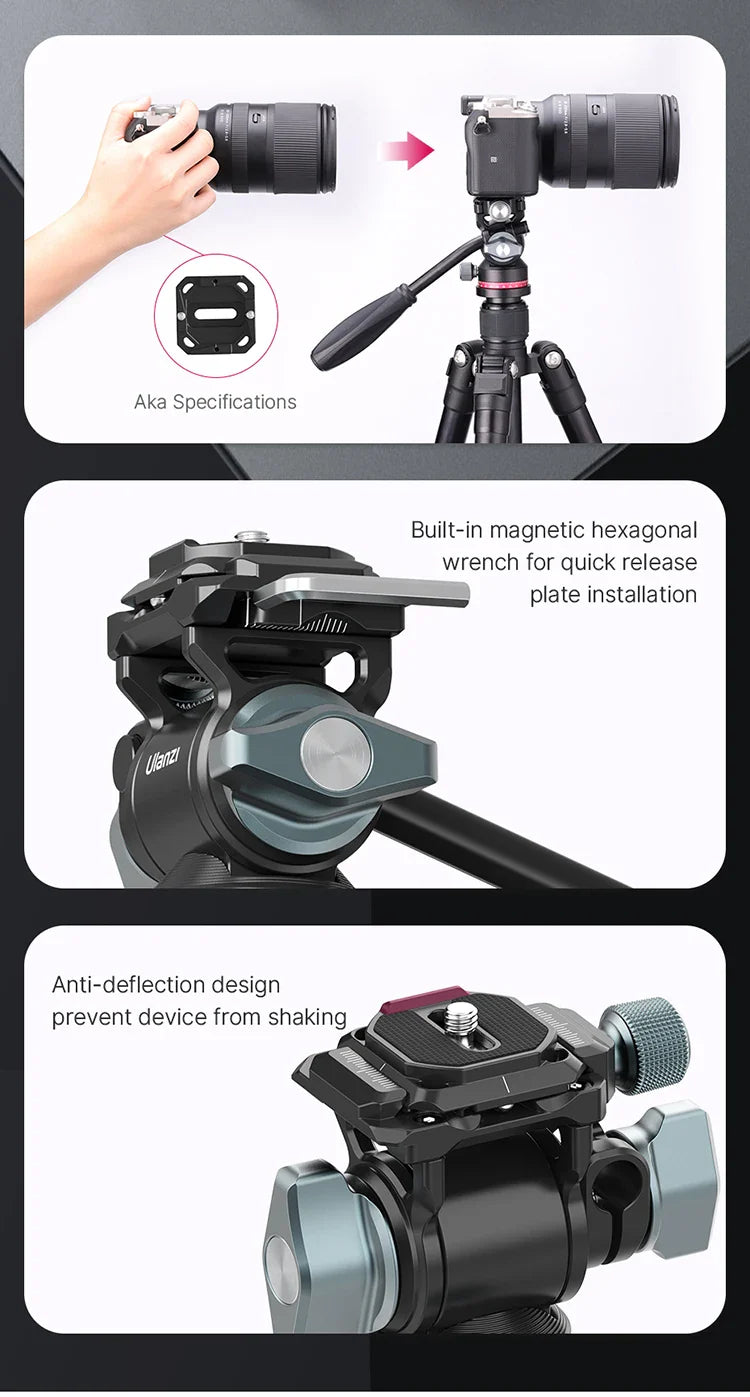 Ulanzi U-190 Panoramic Tripod Head – Hydraulic Fluid Video Damping Head for DSLR, Monopod & Mobile Camera Stand