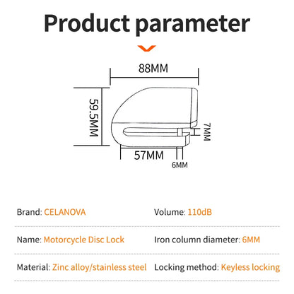 Aluminum Alloy Motorcycle/Bicycle Lock Alarm: Disc Padlock for Safety Protection - Anti-Theft Reminder Rope, Bag Accessory