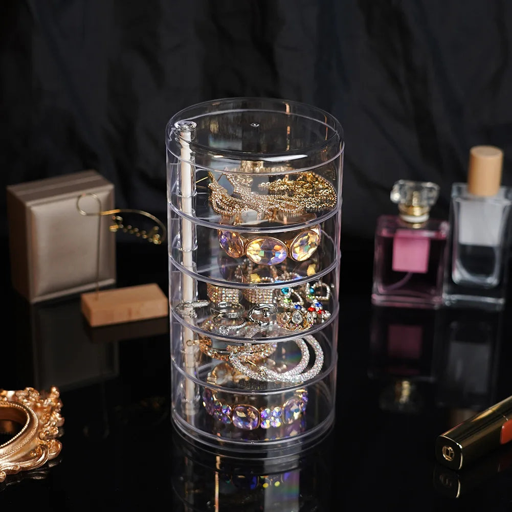 Rotating Jewelry & Makeup Storage Box – Round Plastic Organizer for Bracelets, Earrings with Cover Display Rack