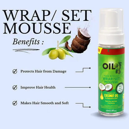 Wrap Foam Hair Mousse – Strong Hold Setting Lotion for Natural Hair, Moisturizing Curl & Shine Mousse
