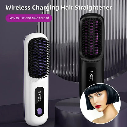Electric LCD USB Ceramic Hair Straightening Comb – Wireless Portable Negative Ion Rechargeable Styling Brush