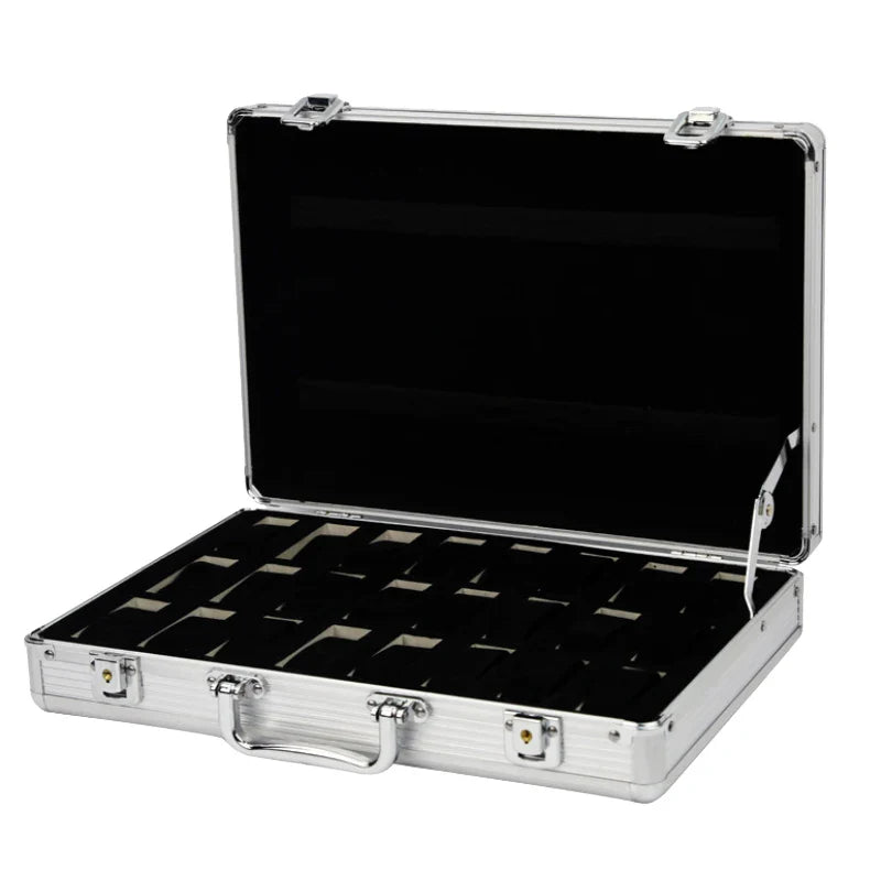 Aluminium Watch Storage Box — 12-Slot Jewelry Display Case with Suede Interior