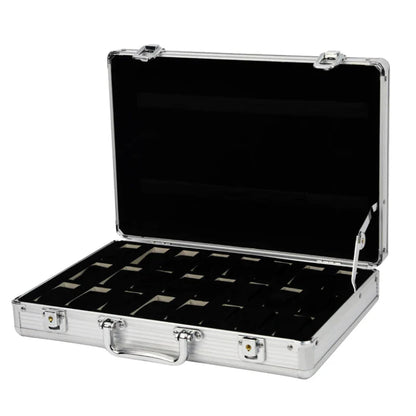 Aluminium Watch Storage Box — 12-Slot Jewelry Display Case with Suede Interior