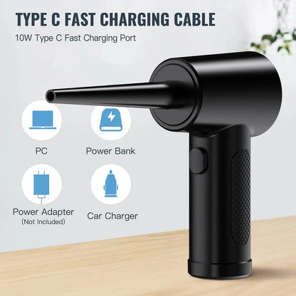 Compressed Air Duster for Computers - Portable Cordless Air Blower with LED Light for PC Keyboard, Car, and Cleaning