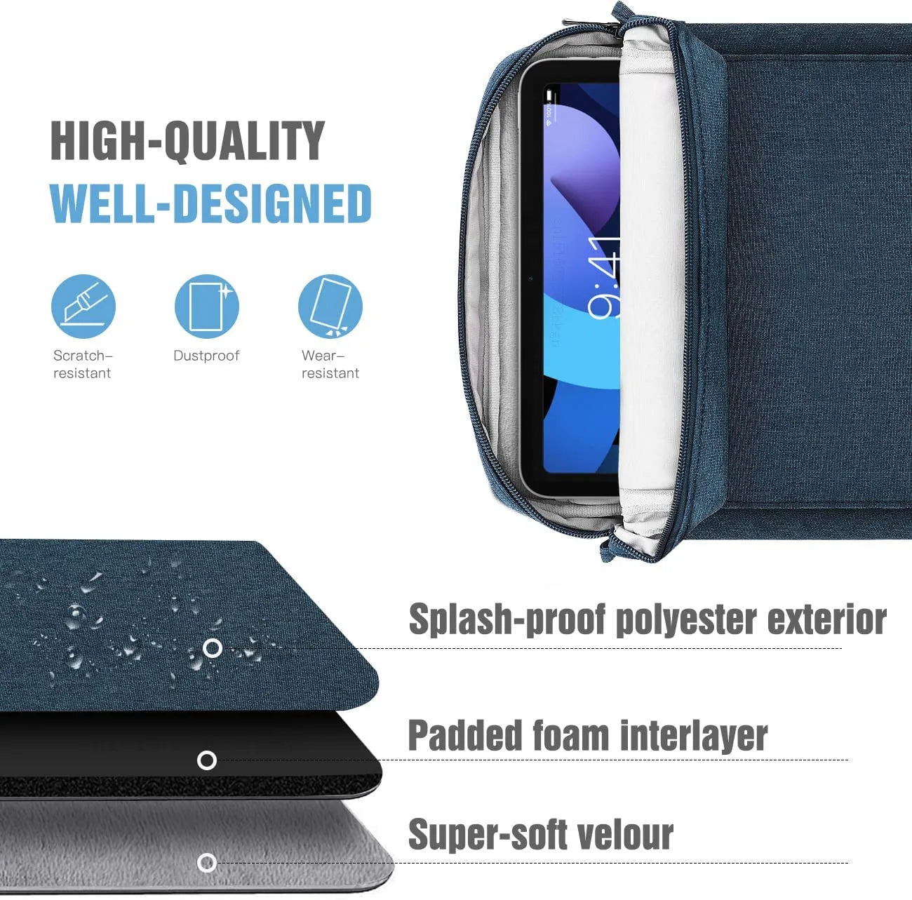 Tablet Sleeve Bag for iPad Pro, Air, and Generation Models: 12.9", 11", 10.9", 10.2" - Protective Pouch for 2021/2022 Tablets