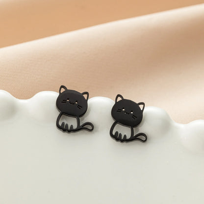 Jisensp Cartoon Cat Earrings — Cute Stainless Steel Kitten Studs for Women & Girls, Funny Animal Jewelry