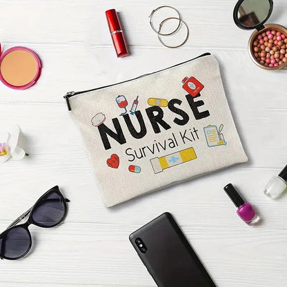 Travel Fashion Cartoon Nurse Print Cosmetic Bag - Women's Designer Makeup Organizer, Heat Transfer Multifunctional Pencil Case