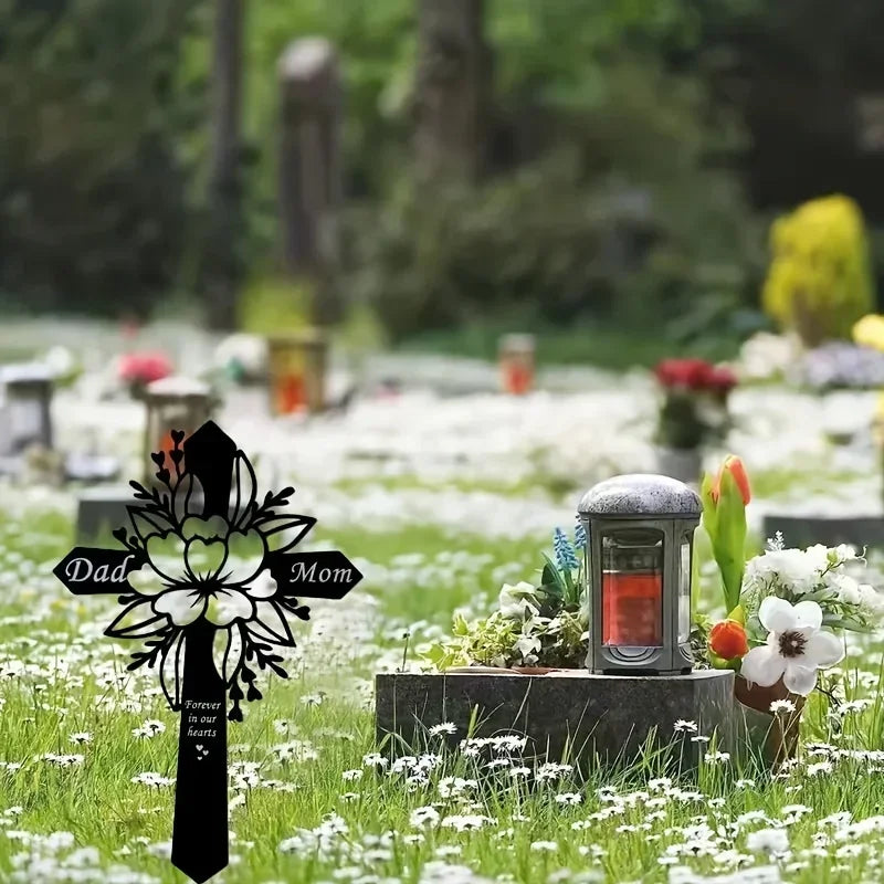 Metal Cemetery Memorial Cross – Elegant Grave Decoration for Dad & Loved Ones