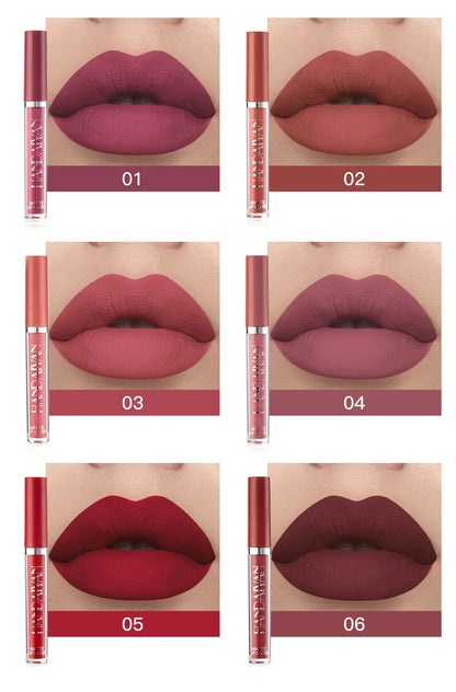 HANDAIYAN 6-Piece Matte Liquid Lipstick Set – Long-Lasting, Non-Stick Cup Lip Gloss Gift Box
