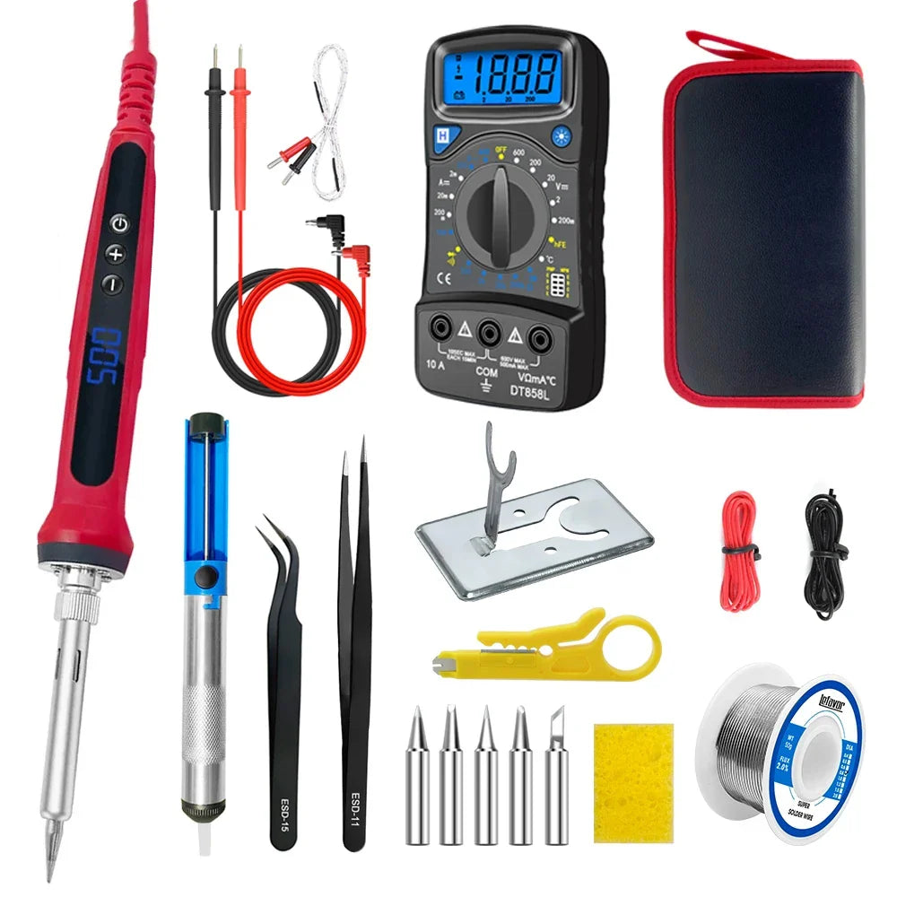 80W Digital Electric Soldering Iron Kit – Adjustable Temperature LCD Display Welding Tool Set (110V/220V) with Replaceable Tips