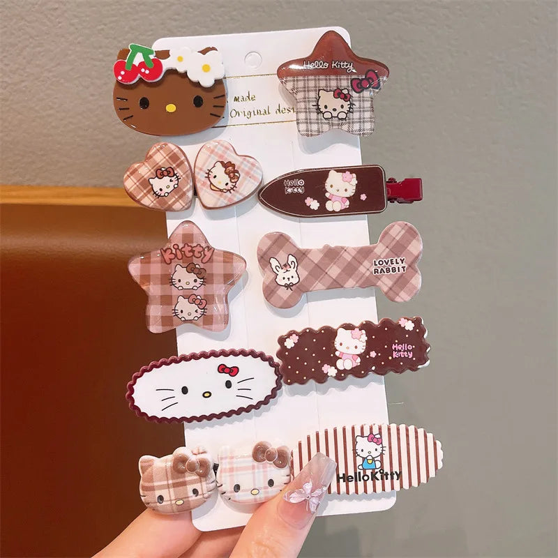 10PCS Children’s Hair Clips — Hello Kitty Cute Headwear for Girls & Kids