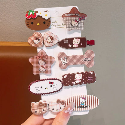 10PCS Children’s Hair Clips — Hello Kitty Cute Headwear for Girls & Kids