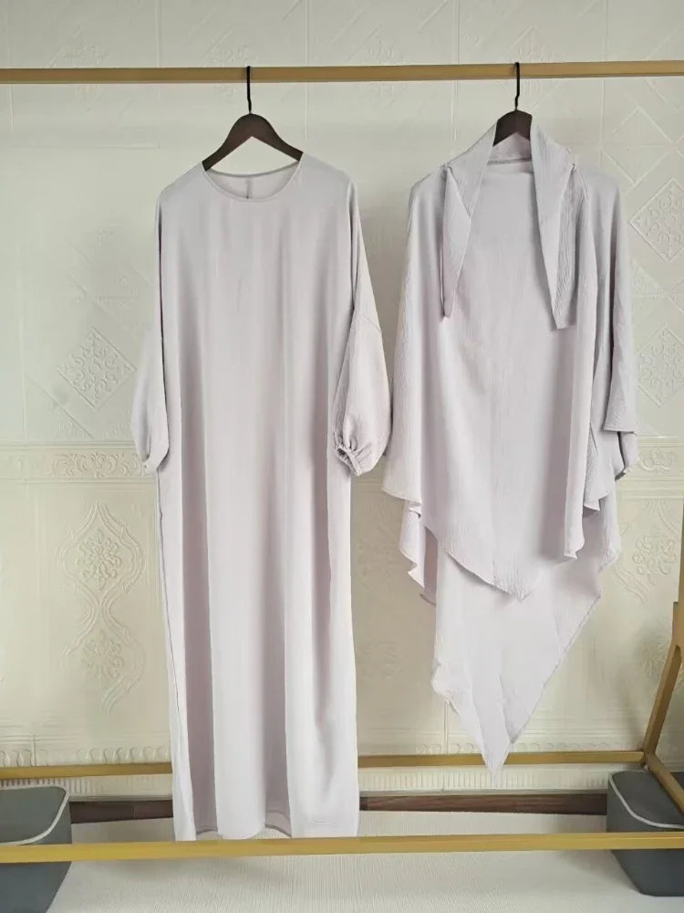 Women’s Eid 2023 2-Piece Khimar & Abaya Set – Long Islamic Prayer Dress Full Cover Hijab Ramadan Kaftan Djellaba