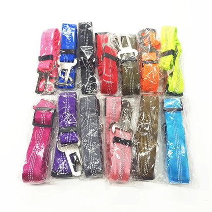 Adjustable Dog Car Seat Belt Harness – Nylon Reflective Elastic Safety Strap with Cushioning for Pet Travel