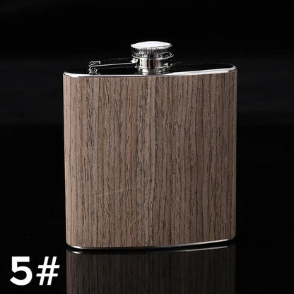 6oz Stainless Steel Hip Flask – Wood Grain Leather Wine Bottle, Portable Russian Flag Outdoor Flagon Gift for Men