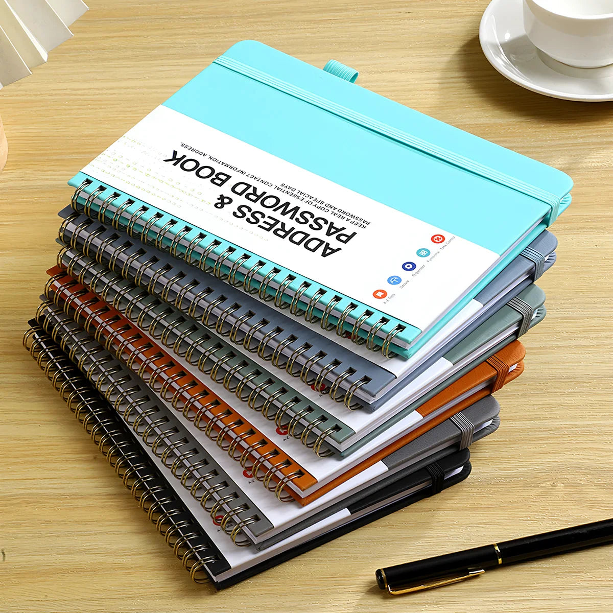A6 Password Book with PP Coil – English Address & Password Organizer, Thick Horizontal Notebook for Office Use