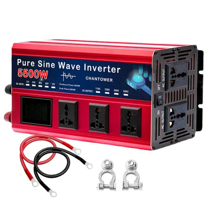 5500W Pure Sine Wave Inverter - DC 12v/24v/48v/60v/72v to AC 110v/220v Voltage Converter for Car & Solar Power