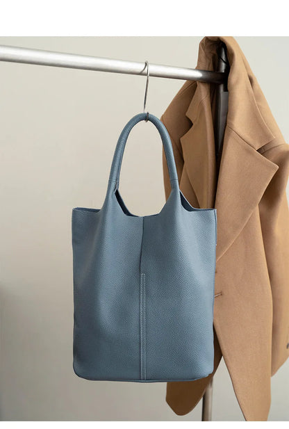 Genuine Leather Women’s Commuter Tote Bag — Soft Cowhide Shoulder Handbag, Large Capacity Bucket Bag, 2025 New