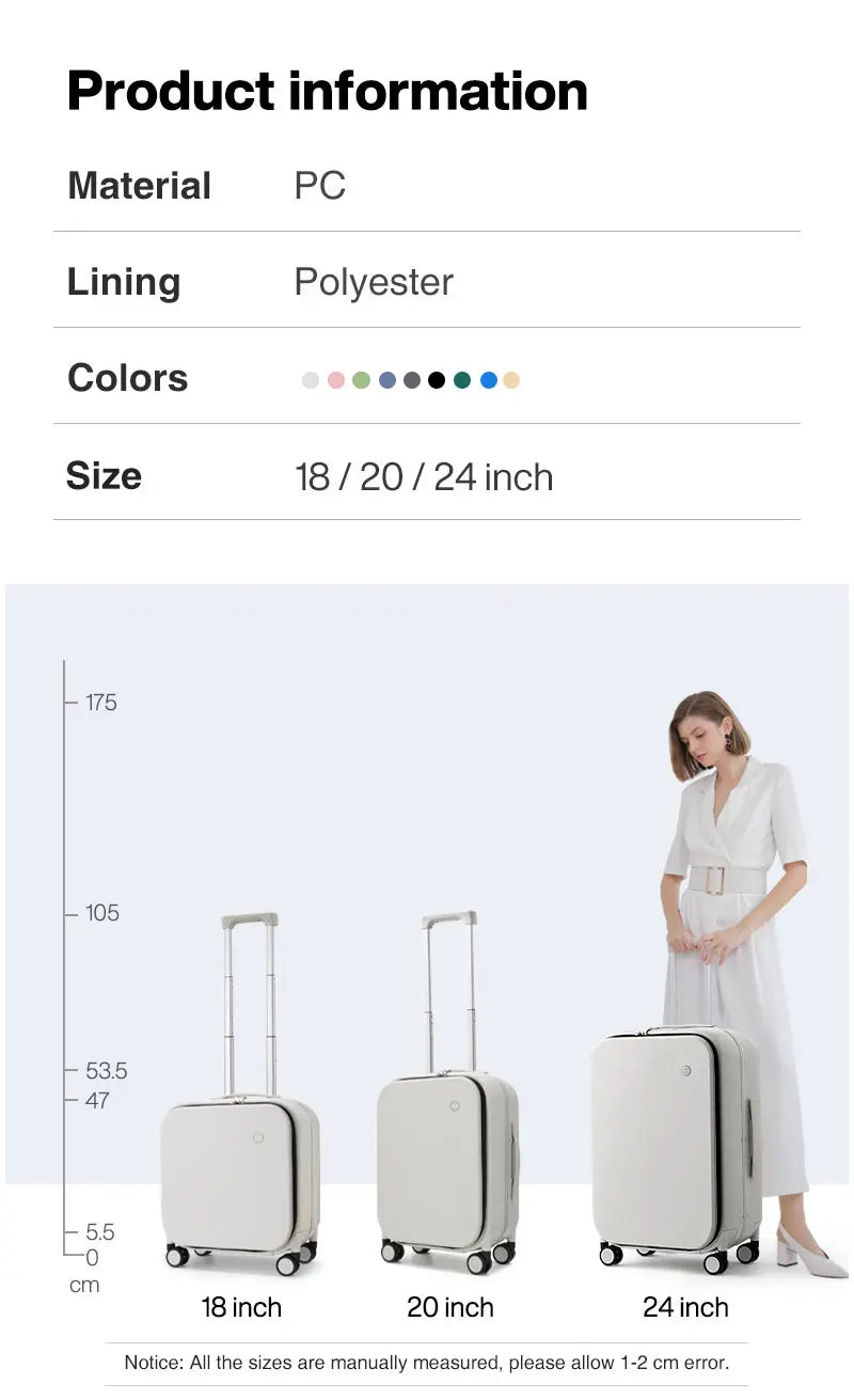 Mixi Aluminum Frame Carry-On Suitcase — Patent Design Rolling Luggage for Cabin, 18/20/24 Inch M9260