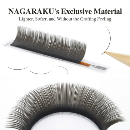 NAGARAKU Flat Ellipse Eyelash Extensions – L Curl Matte Charcoal Split Tip Lashes 0.15/0.20 Super Soft Natural Look
