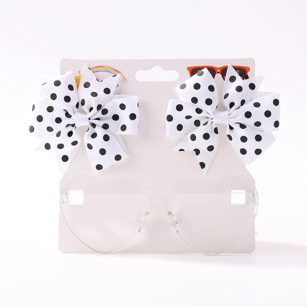 Girls' Hair Bow Clips - 3-Piece Solid Dot Boutique Bowknot Hair Accessories