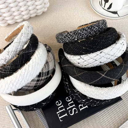 Autumn/Winter Black & White Plaid Headband – Sponge Wide Hair Band, Elegant Hair Hoop for Women & Girls, Fashion Hair Accessories