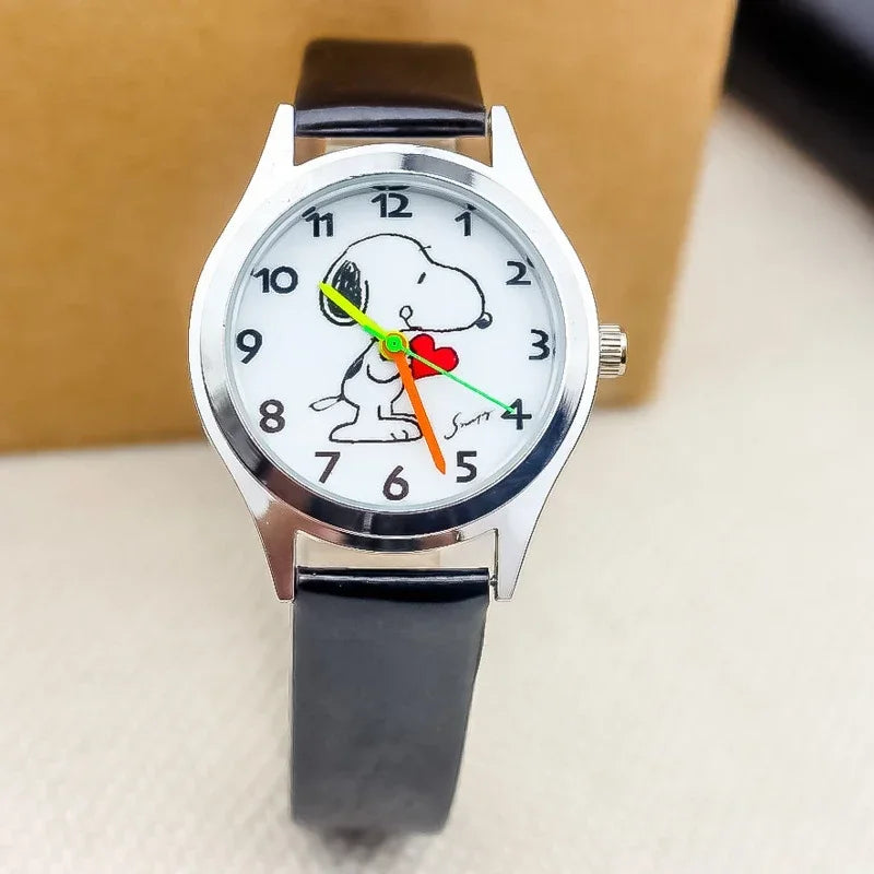 Cute Snoopy Kids Quartz Watch — Kawaii Anime Wristwatch with Colorful Luminous Hands, Fashionable Gift for Boys
