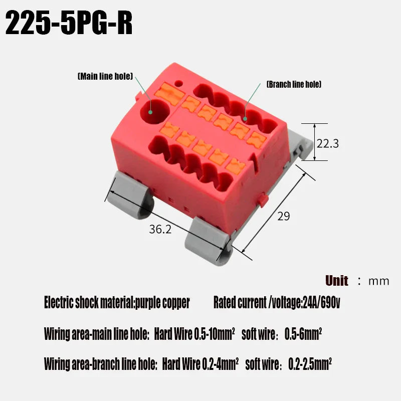 Push-In Modular Wire Connector Terminal Block – Compact 1-In Multiple-Out Splicing Lighting Connector, 225 Series (1Pc)