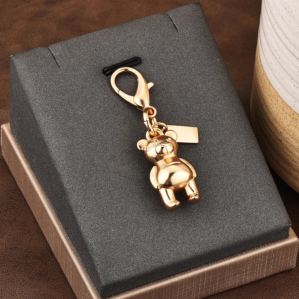 Fashion Bear Cherry Flower Keychain – Metal Y2K Letter C Bag Pendant & Car Key Ring Jewelry Gift for Women