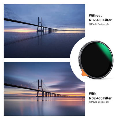 K&F Concept Variable ND Filter ND2–ND400 | HD Adjustable Neutral Density Lens Filter, 49mm–82mm