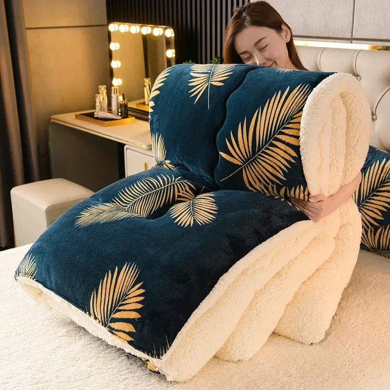 Thick Warm Flannel Fleece Comforter – Winter Bedding Quilt for Cold Nights