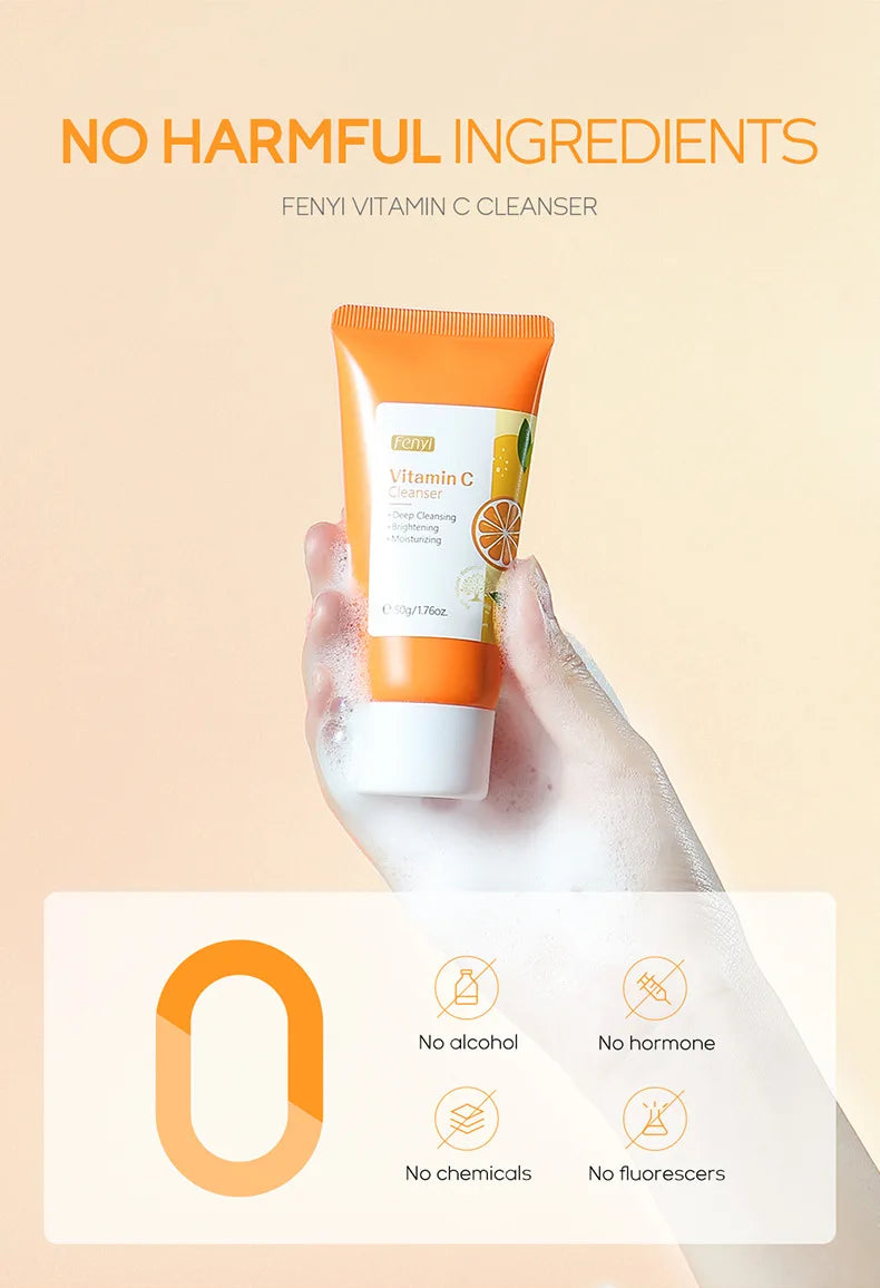 Vitamin C Facial Cleanser — Deep Cleansing, Moisturizing Face Wash Foam, Blackhead Removal Skincare