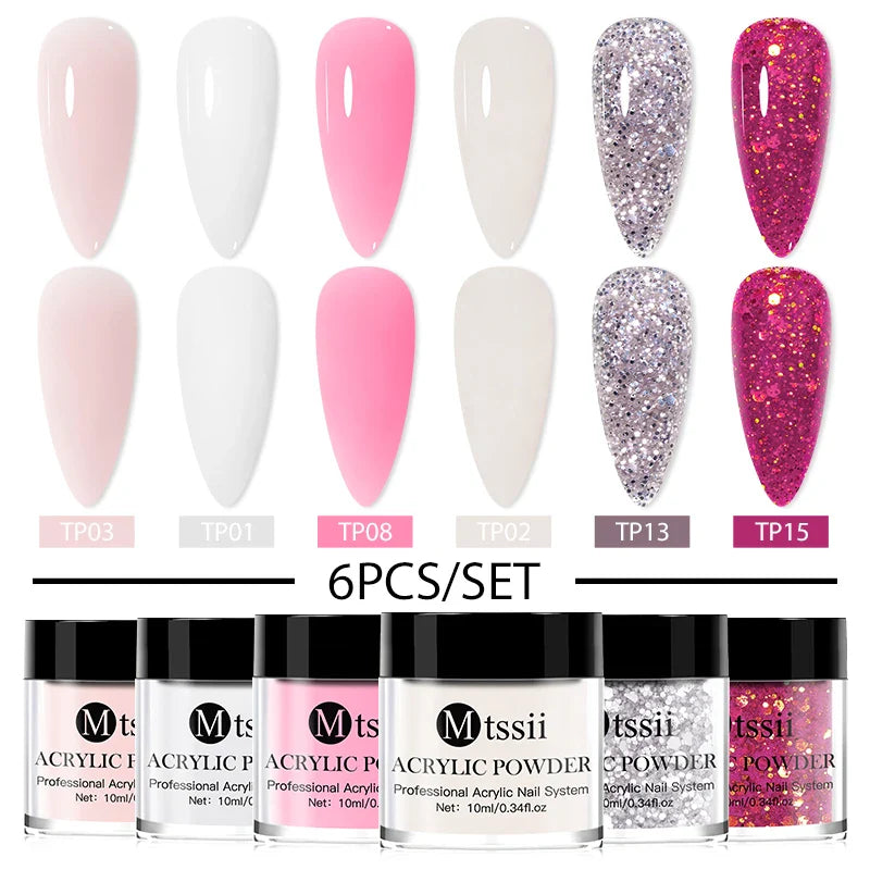 Nail Crystal Powder Kit – Acrylic Liquid Set with Pink & White Powder, Nail Brush for Extension & Carving, Beginner Set