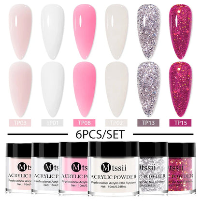 Nail Crystal Powder Kit – Acrylic Liquid Set with Pink & White Powder, Nail Brush for Extension & Carving, Beginner Set