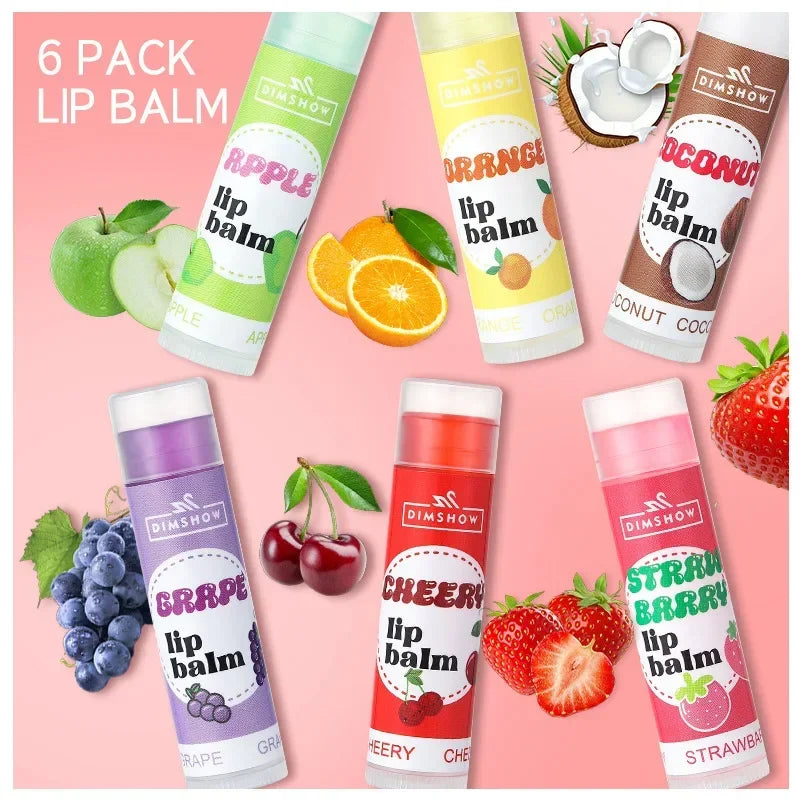 6-in-1 Fruity Lip Balm Set – Moisturizing Hydrating Long-Lasting Lip Care for Soft Lips & Reduced Lip Lines